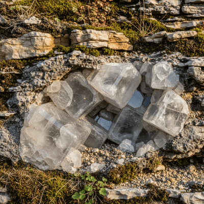 Naturalistic scene featuring Calcite in its typical geological environment, as categorized by minerals
