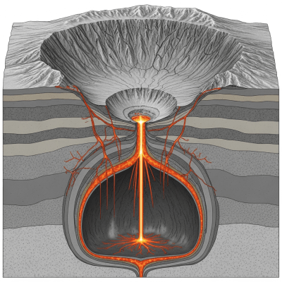 Scientific cross-sectional illustration of the Caldera