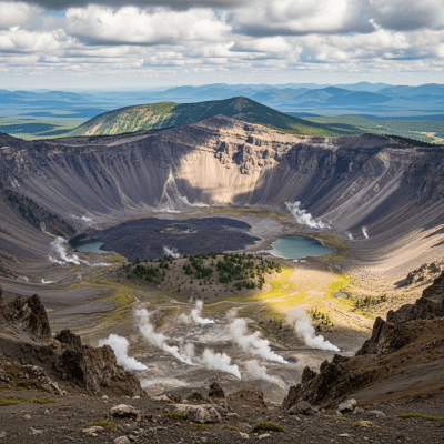 Natural landscape image showing the Caldera in its real-world environment, emphasizing its geological features and surrounding terrain