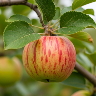 A naturalistic photograph of a Cameo, hanging on its tree branch with leaves visible