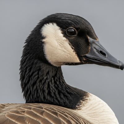 Close-up macro photograph of the feathers or distinctive markings of a Canada Goose