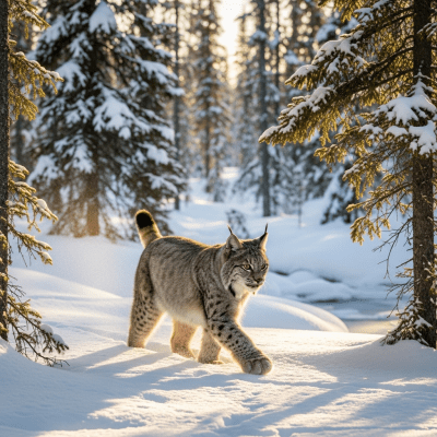 Photorealistic image of a Canada Lynx (felines) in its natural habitat