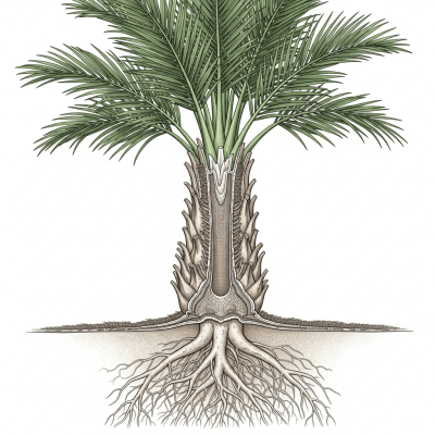 Cross-sectional scientific illustration of a Canary Island Date Palm
