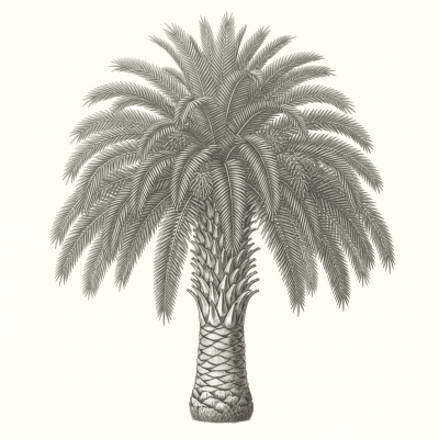 Botanical illustration of a whole Canary Island Date Palm