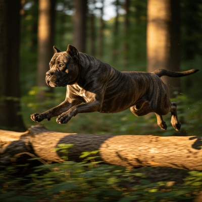 Full body action shot of a Cane Corso