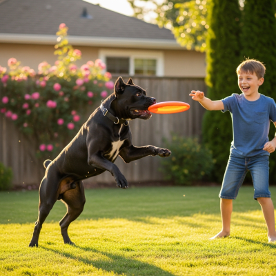Image of a Cane Corso interacting with humans in a typical cultural or domestic setting