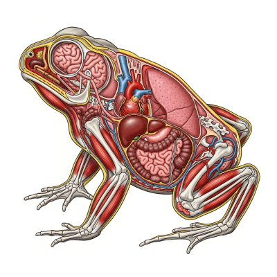 An anatomical cross-sectional illustration of a Cane Toad