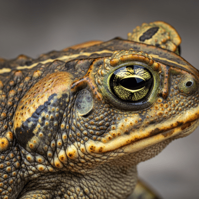 Macro close-up image of the skin texture or distinctive features of a single Cane Toad, belonging to the taxonomy amphibians