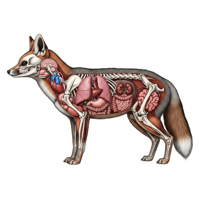 Detailed anatomical illustration of a Cape Fox