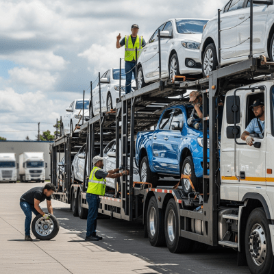 Image of a Car Carrier Truck (trucks) being used by people in a real-world scenario