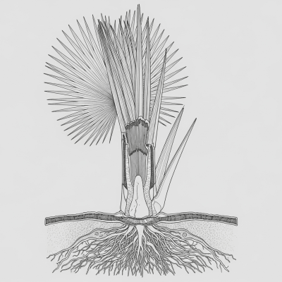 Cross-sectional scientific illustration of a Caranday Palm
