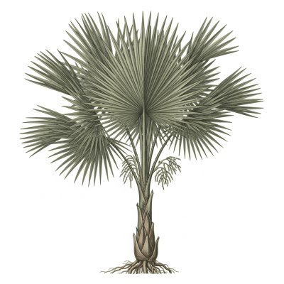 Botanical illustration of a whole Caranday Palm