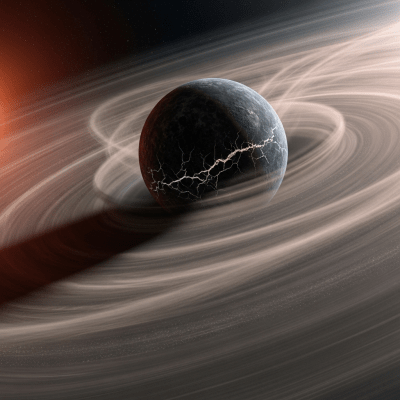 Realistic rendering of a Carbon planet, shown in a simulated planetary formation environment