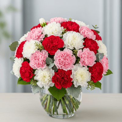 Image of a Carnation (flowers) arranged in a traditional bouquet or floral arrangement