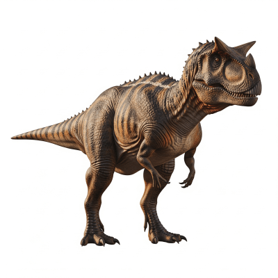 High quality studio photograph of a single Carnotaurus
