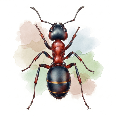 Artistic depiction of a single Carpenter Ant, belonging to the taxonomy insects