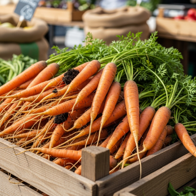 Image showing freshly harvested Carrot, displayed in a farmer's market basket or crate