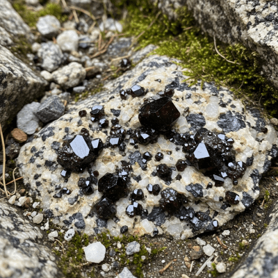Naturalistic scene featuring Cassiterite in its typical geological environment, as categorized by minerals