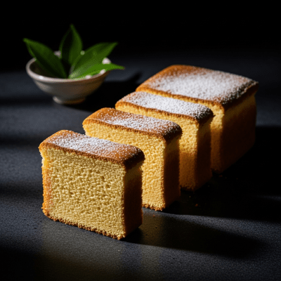 Editorial-style hero shot of a beautifully presented Castella, from the cake taxonomy.