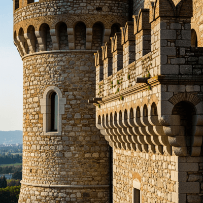 A close-up image focusing on unique architectural details of a Castello (Italian Castle), from the castles taxonomy