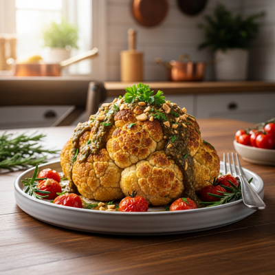 Photograph of a prepared dish or serving featuring the Cauliflower, as commonly used in cuisine within the taxonomy vegetables