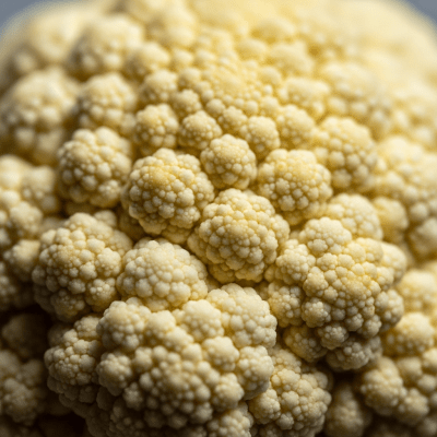 Close-up macro photograph of surface details and textures of a single Cauliflower