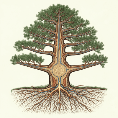 Detailed botanical illustration of the internal structure of a Cedar