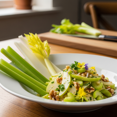 Photograph of a prepared dish or serving featuring the Celery, as commonly used in cuisine within the taxonomy vegetables