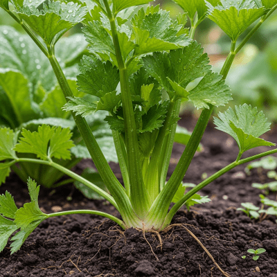 Naturalistic image of a Celery in its typical growing environment, as found in nature or a cultivated garden
