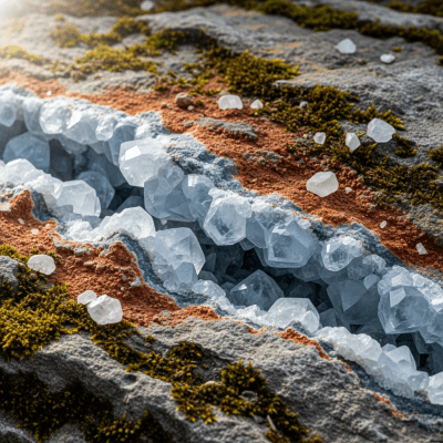 Naturalistic scene featuring Celestine in its typical geological environment, as categorized by minerals