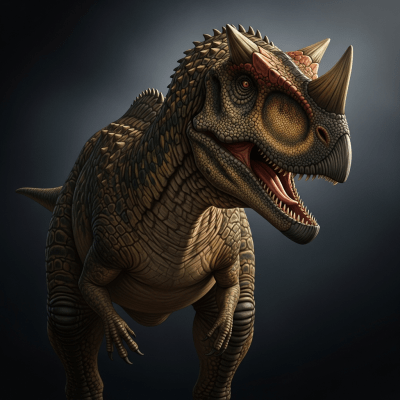 Editorial-style heroic portrait of a single Ceratosaurus from the taxonomy dinosaurs.