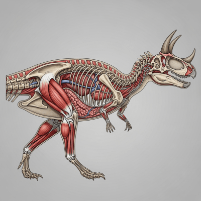 Detailed anatomical cross-section illustration of a Ceratosaurus