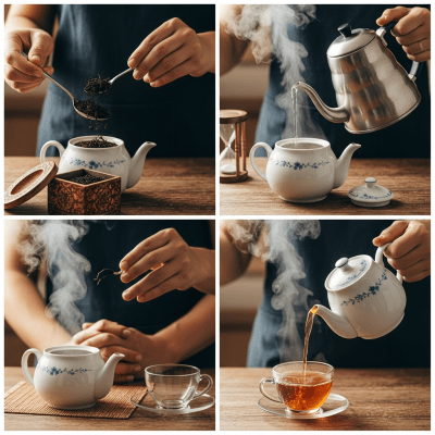 Step-by-step visual depiction showing the preparation process for Ceylon Tea, within the taxonomy teas