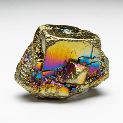 High resolution studio photograph of a single specimen of Chalcopyrite