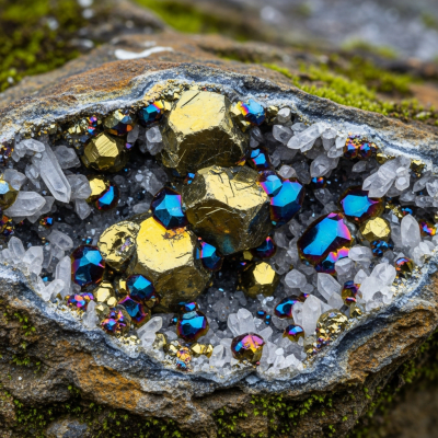 Naturalistic scene featuring Chalcopyrite in its typical geological environment, as categorized by minerals