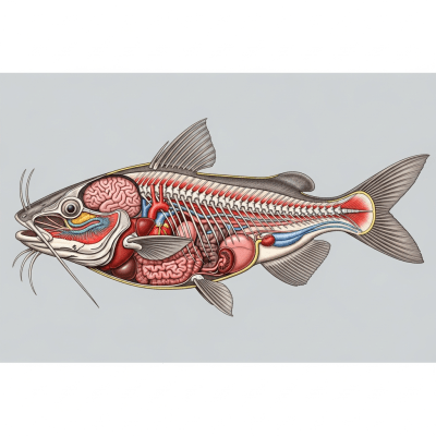Detailed anatomical illustration of a Channel Catfish, part of the taxonomy fish