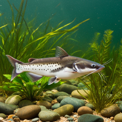 Underwater scene featuring a single Channel Catfish