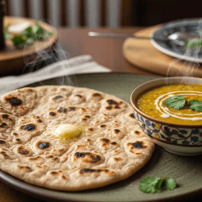 Photograph of Chapati, shown being served or eaten as part of a meal
