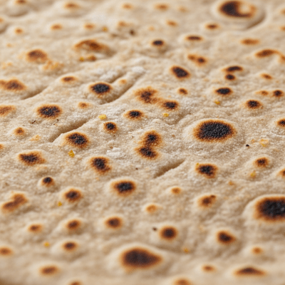 Macro photograph focusing on the crust and surface texture of Chapati