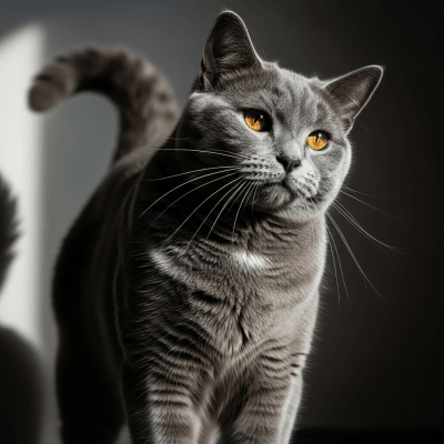 Editorial-style portrait of a Chartreux from the taxonomy cats.