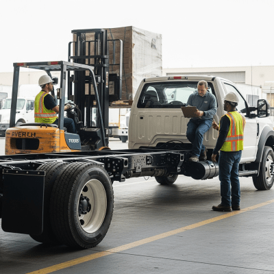 Image of a Chassis Cab Truck (trucks) being used by people in a real-world scenario