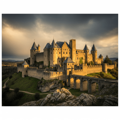Editorial-style dramatic image of a Château Fort (French Medieval Castle), part of the castles taxonomy.
