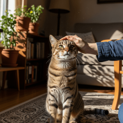Image of a Chausie interacting with humans or participating in cultural activities