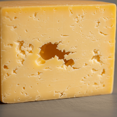 Close-up cross-sectional view of a Cheddar, showing its internal texture and structure