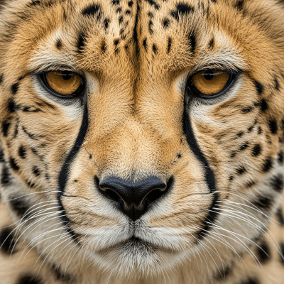 Close-up macro photograph focusing on the facial features and fur texture of a Cheetah