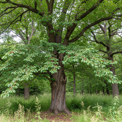 A realistic depiction of a mature Cherry (trees) in its typical natural environment