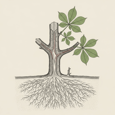 Detailed botanical illustration of the internal structure of a Chestnut