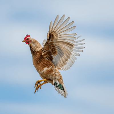 Action shot of a Chicken (birds) in flight