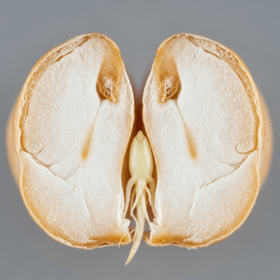 Close-up macro image of the Chickpea (legumes) cut in half, displaying its internal structure and details such as seed arrangement, pod interior, or cross-section textures