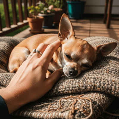 Image of a Chihuahua interacting with humans in a typical cultural or domestic setting